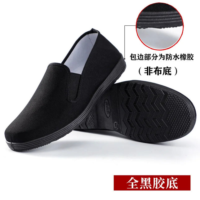 Beijing Men's Cloth Shoes Black Rubber Sole Casual Versatile Slip-On Low Cut Breathable Comfortable All-Season Footwear