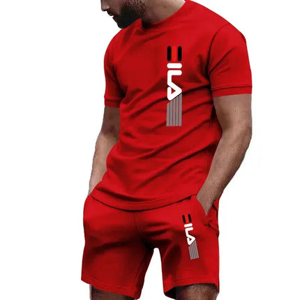 Men's set: High-quality sun cotton super comfortable summer breathable short-sleeved T-shirt + casual jogging shorts 2-piece men