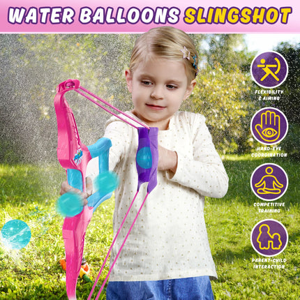 Reusable Water Balloon Bow and Arrow Launcher with Water Balloons Bomb Summer Fun Water Pool Activities Outdoor Water Toys Games