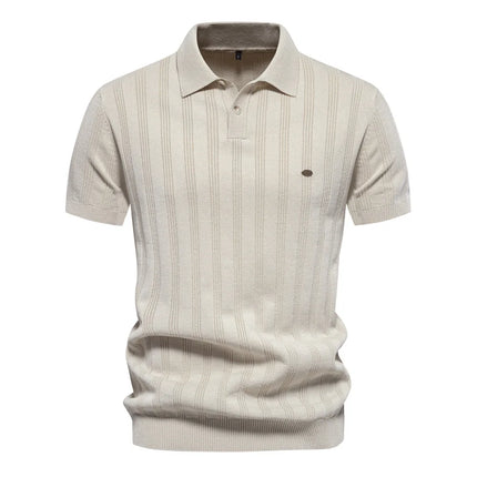 New European size knitted POLO shirts for men, knitted short-sleeved lapel breathable T-shirts.