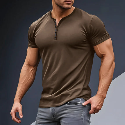 Summer Men's Fashion Outdoor High Street Style Solid Color Stand Collar Casual Loose Breathable Button Short Sleeve POLO Shirt