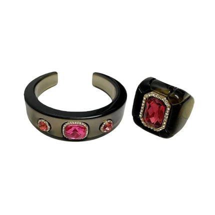 Luxury Jewelry Sets Resin Chunky Bangles Rings Exaggerated Designer Open Bracelet Women's Gift Set Party Accessories New