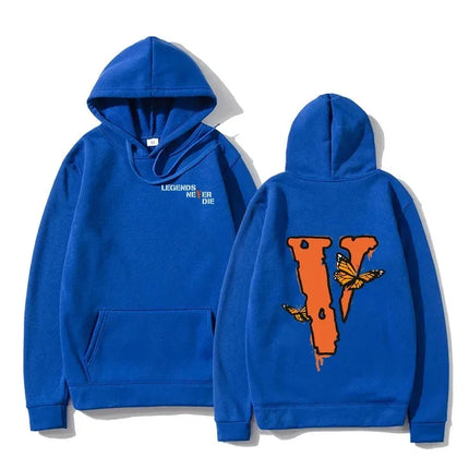 Autumn and Winter Men's Loose Big V Printed Hoodie Casual Solid Color Warm Fleece Hooded Sweatshirt Autumn and Winter Top