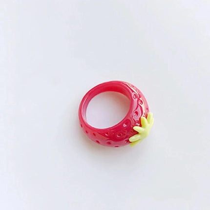 UJBOX New Creative Acrylic Resin Teeth Strawberry Rings for Women Girls Wedding Party Jewelry Accessories Gift Wholesale