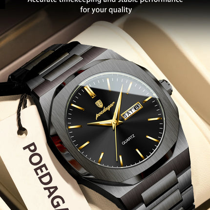 POEDAGAR Fashion Brand Man Clock Luminous Waterproof Stainless Steel Men's Watch Date Week Quartz Business Watches For Men Reloj