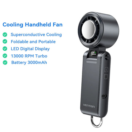 Vention Handheld Fan Superconductive Cooling 100 Speeds 13000 RPM LED Digital Display Handheld Turbo Foldable Outdoor Fan