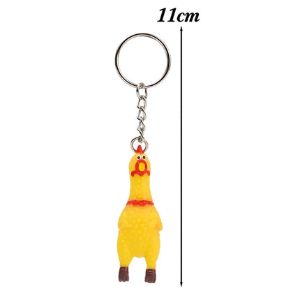 Yellow Shrilling Chicken Keychains Creative Mini Rubber Squeeze Screaming Chicken Key Chains Funny Bag Pendant Decor Keyrings