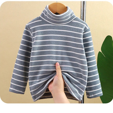 Kids Warm Top Autumn Winter Baby Boys Girls Striped High Collar Sweatshirt Children Leisure Bottoming Shirt