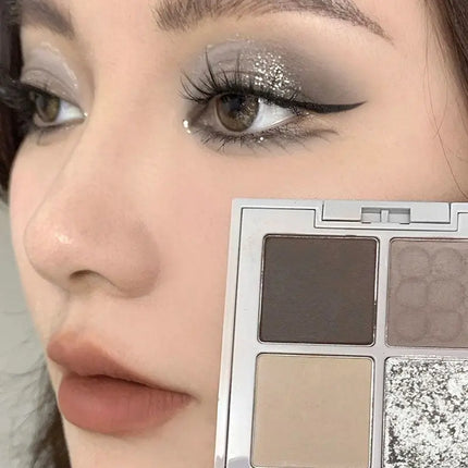 4-Color Glitter Blue Eyeshadow Palette Matte Pearl Shimmer Acrylic Smoky Grey Eye Shadow Palette Long Lasting Makeup Cosmetic