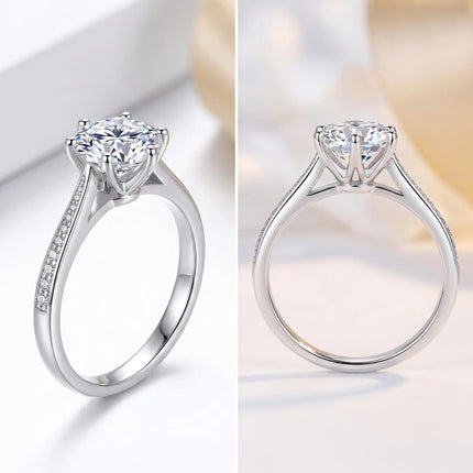 New D VVS1 Moissanite 0.5-2ct 925 Sterling Silver Ring for Women 6 Claw Jewelry Shining Classic Imitation Diamond Wedding Ring