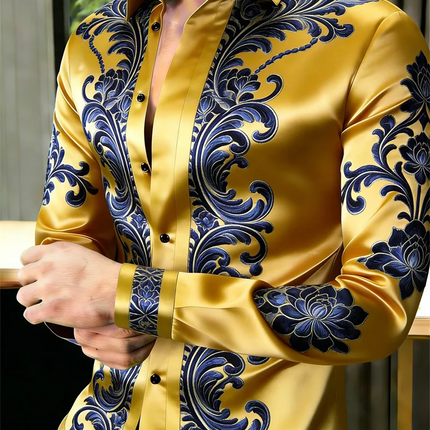New men's 11 color pattern 3D flower print long sleeved shirt with high-quality and casual long sleeved collar top