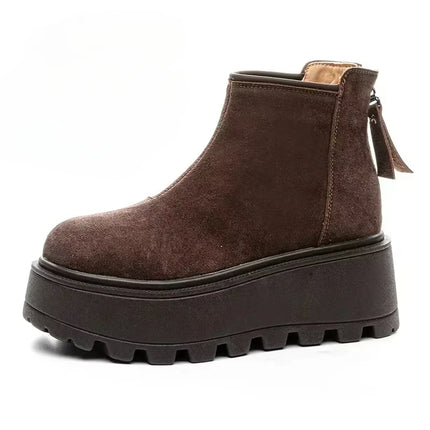 Fujin 7cm Suede Leather Snow Shoes Ankle Booties Platform Winter Boots Women Comfortable Non Slip Chelsea Boots Chunky Heel