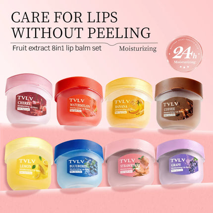 8 Fruit Lip Balm Set with Spoon Lip Care Autumn and Winter Moisturizing Lip Mask Set