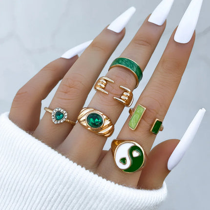 Colorful Enamel Butterfly Kunckle Rings Set For Women Geometric Heart Dollar Sign Finger Ring Girls Summer Fashion Jewelry