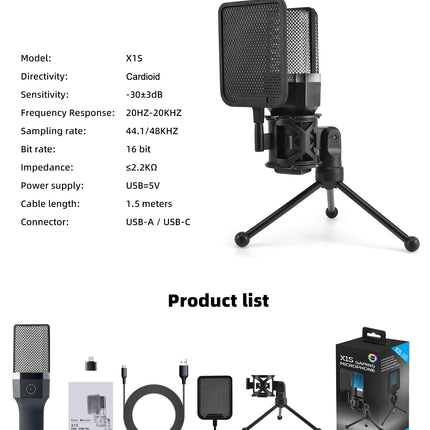 Gaming Computer Professional Condenser Microphone Mic PC Laptop USB Wired Live Streaming Podcast Studio Mike Kit Gamer Karaoke
