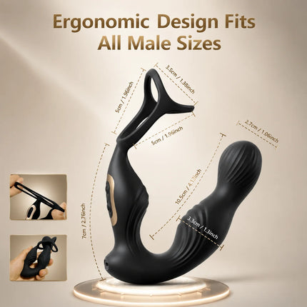 Prostate Massager Vibrator for Men Anal Plug Rechargeable 360 Rotating Head Remote Control Penis Ring Waterproof Sex Toy for Gay