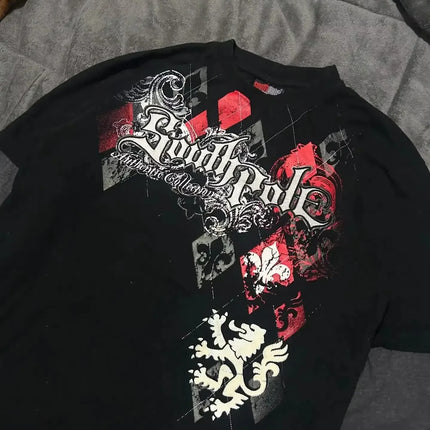 South pole High Street men Short Sleeve Y2K Graphic Print Oversized T Shirt Harajuku Gothic Round Neck Cotton Short Sleeve Tops