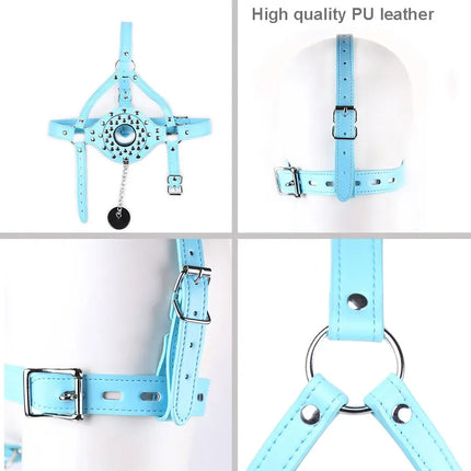 Fetish Slave Water Funnel More Nail Bondage Plug Mouth kit Strap Cap Bondage Leather Mask Funnel Oral Enema Drool Plug Gag Head