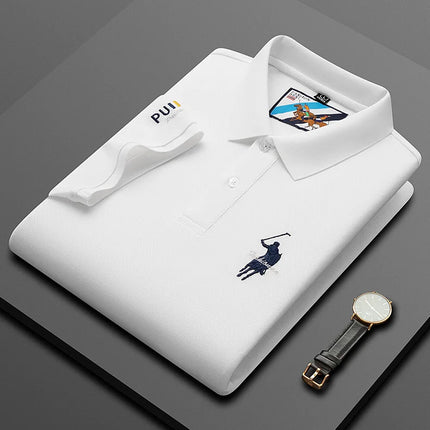 Luxury Embroidery Men's Polo Shirt Summer Thin Breathable 100% Cotton Black Navy Blue Lapel Short-Sleeved Tops Brand Clothing