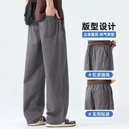 2026 New Spring-Autumn Pure Cotton Elastic Straight Casual Pants  Comfortable, Loose-Fitting and Trendy Pants