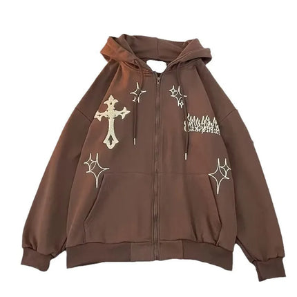 American Style Hoodie Sweatshirt Unisex Casual Cross Design Spring Autumn Streetwear Hip Hop Open Cardigan Street Fashion Out...