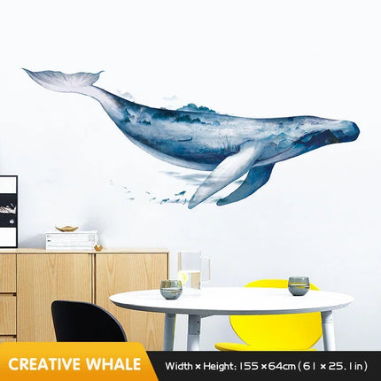 Creative Wall Stickers Ink Wash Whale For Living Rooms Home Bedroom Background Wall Decor Self Adhesive Vinyl Sticker Wallpaper