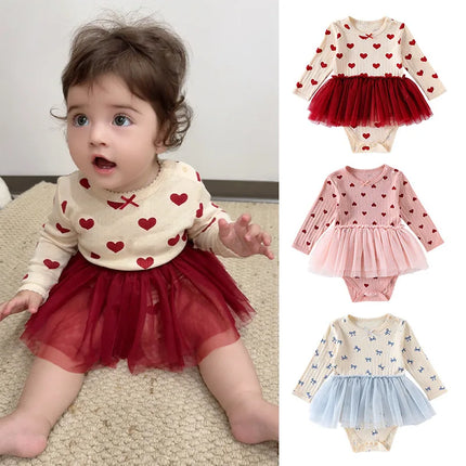 0-24M Newborn Kid Baby Girl Clothes Heart Print Baby Romper Long Sleeve 100% Cotton Jumpsuit Cute Sweet Princess Outfit