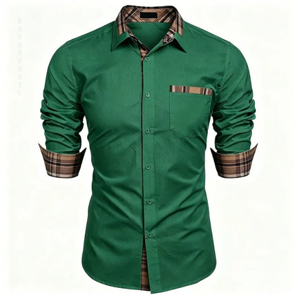 Men's shirt checkered contrasting long sleeved shirt, business casual button up shirt, personalized and trendy men's clothing