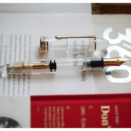 MAJOHN P140 Transparent Fountain Pen Sun Nib Metal Copper Piston Light Resin Body PK X159 9019 Stationery School Supplies