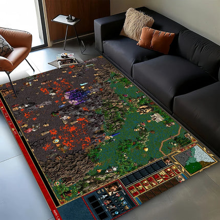 3D HOMM3 Heroes of Might and Magic Map Treasure Chest Retro Game Carpet Rug for Living Room Bedroom Home Sofa, Non-slip Floor Mat