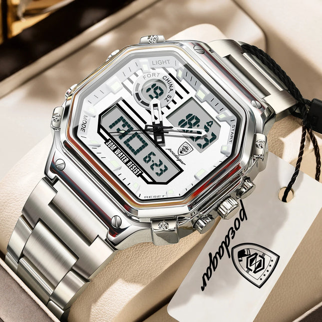 POEDAGAR Functional Men Wristwatch Waterproof Luminous Stainless Steel LED Man Watch Week Date Electronic Men's Quartz Watches
