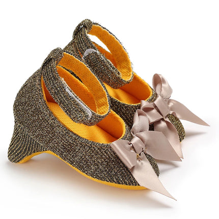 Princess Style Newborn Baby Girl Cute Shoes Solid Color Bow High Heels First Step Toddler Walk Party Dress Footwear