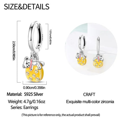 Original Earrings 925 Silver Fruit Series Cherry Strawberry Hoop Earrings Ear Studs Zircon Making Jewelry for Women Girl Party