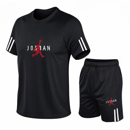 2026 men's casual sports two-piece set, fashionable printed short sleeved and shorts, running sports short sleeved set