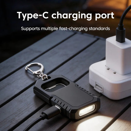 Portable Keychain Mini Flashlight USB C Rechargeable LED Emergency Charging Light Camping Walking Pocket Lamp With Bottle Opener