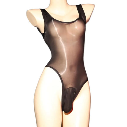1pc Mens Sexy Lingerie Oil Shiny Swimsuit Leotard Transparent Bodysuit Sports Fitness Jumpsuit Tank Tops Solid Color