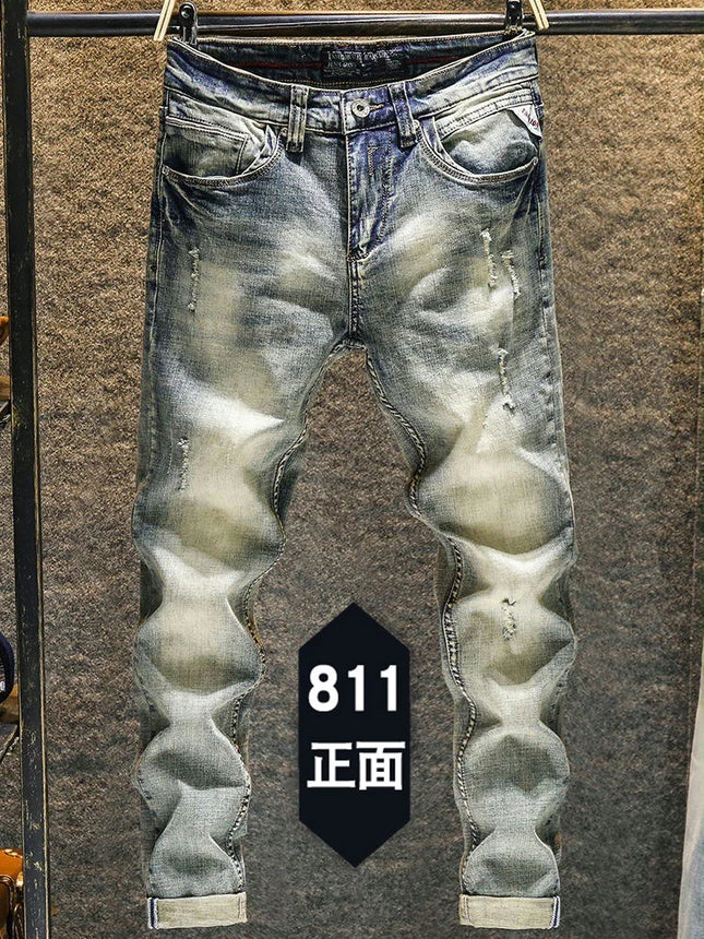 Elastic Old Pants Men's Jeans  2022 New Autumn Winter Slim Feet  Ripped Skinny Hip Hop Cowboy Men Designer Jeans for Men