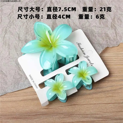 3Pc Sweet Colorful Plumeria Flower Shark Clips Hair Claw Bohemian Ponytail Clip Plastic Hairpin Barrette Summer Hair Accessories