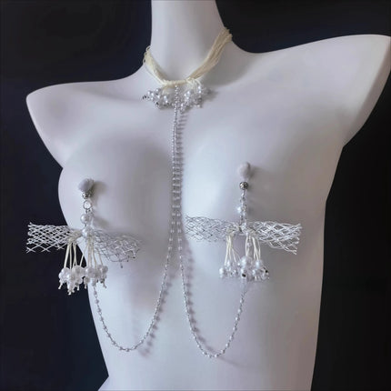 Women's Pearl Collar with Nipple Clamps and Double-Peak Toy Nipple Clamps SM Body Restraint Chain Body Decoration Adult Product