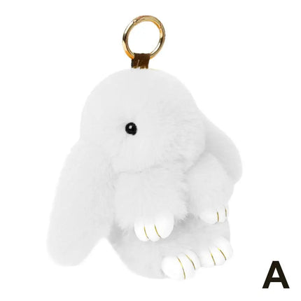 Cute Long Ear Bunny Keychain Real Mink Fur Rabbit Doll Charm Toys Ornament Keyring Jewelry Pompom Pendant Gifts Handbag Plu C9M0