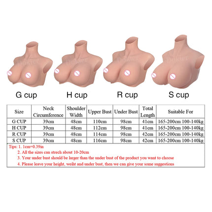 Dokier H R S Cup Oversize plus Realistic Silicone Breast Forms Fake Boobs Breast Plates[Round neck silicone filled boobs