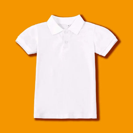 Children's pure cotton polo shirt, men's and girls' medium to large children's short sleeved T-shirt, pure cotton white base shi