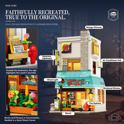 Bookstore Building Blocks Japanese Street Scene Architectural Model Grocery store Brick Barbecue restaurant Toys For Kids Gifts