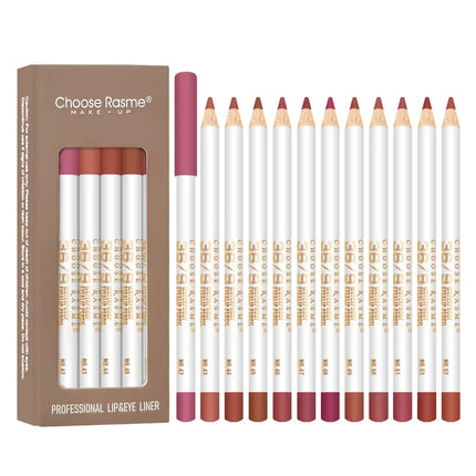 12PCS Matte Velvet Lipliner Set Superfine Smooth Durable Waterproof Brown Mixed With Easy Makeup Lip Makeup