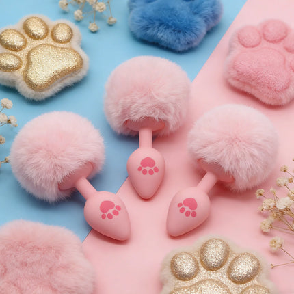 4 Sizes Cute Pink Cat's Paw Print Silicone Anal Plug Soft Tail Butt Plug Adult Game Anal Beads Erotic Cosplay Sex Toys For Women