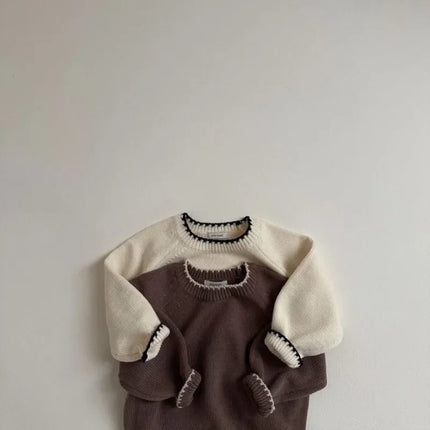 6M-6Y Winter Baby Boy Retro Pullover Sweaters Toddler Spring Solid Knitted Loose Tops Children Soft Thicken Knitwear Clothing
