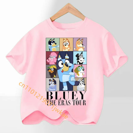 Hot Bluey Themed Kids T-Shirt Boys Girls 2026 Summer Cartoon Printing Graphic Baby Outdoors Short Sleeve Tee Daily Wear Top