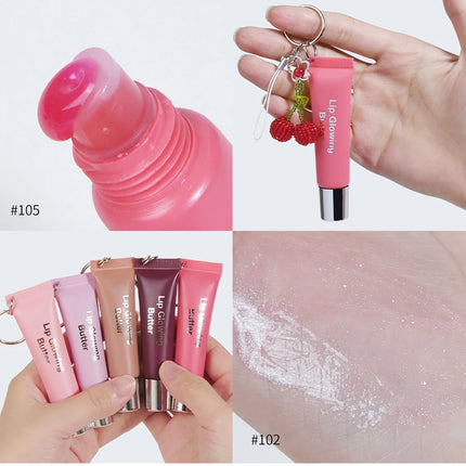 Lakerain Lip Gloss Butter Lip Balm Moisturizing Lip Balm Lip Gloss With Pendant Silver Chain Cherry Easy to Carry Lip Gloss