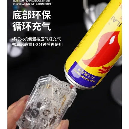 2025 New Creative Luminous Transparent Gyroscope Lighter 2-in-1 Folding Rotating Decompression Windproof Lighter Men's Gift