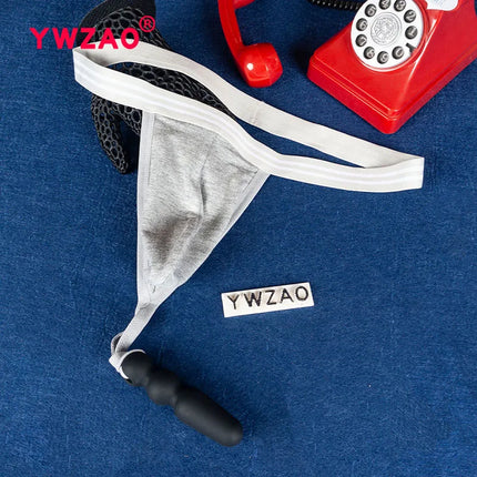 YWZAO Thongs Plug Men's Fisting Underwear Adult Panties Butt Gay Briefs Sexy Ass Dildo Anus Toys Lingerie Anal Sex Grey N03